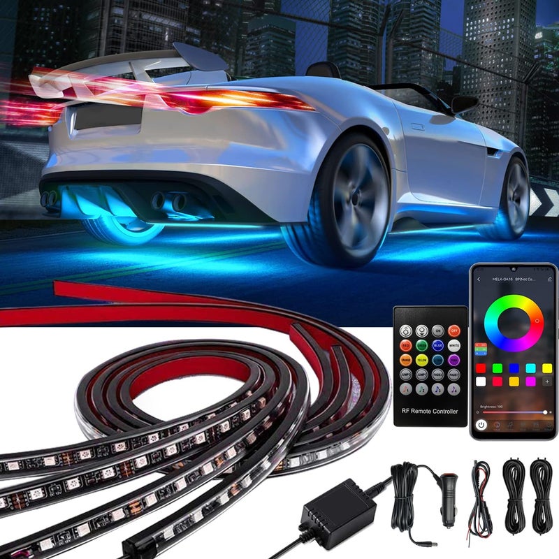 Glowlendra Underglow Car Lights, 4 pcs RGB-IC Smart LED Lights with APP and Remote Control, 16 Million Colors DIY Sound Active Function Music Mode, Underglow Kit for Car, SUVs, Trucks (Multicolor) - Image 1